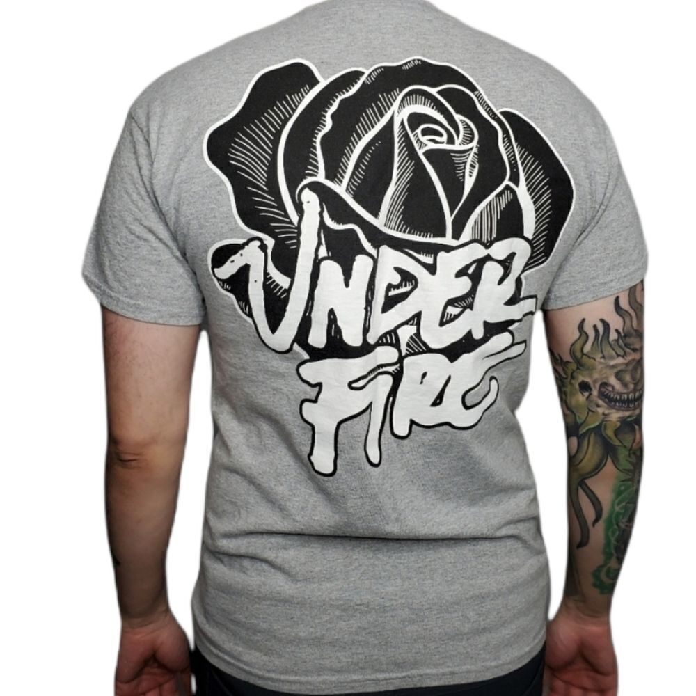 UNDER FIRE t-shirt gray‎ rose graphic short sleeve tee M